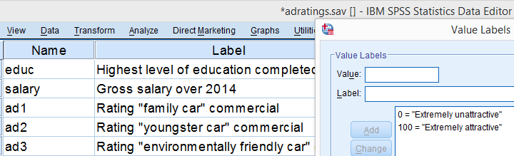 Adratings Data - Variable View