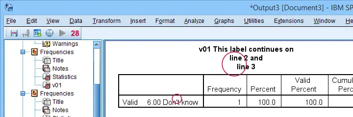 Escape Sequences In SPSS Output Table