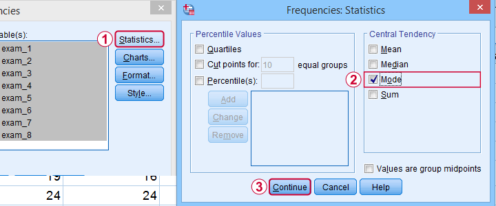 Find Mode In SPSS Frequencies Menu