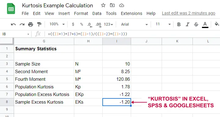 Kurtosis Example Calculation Googlesheets Formulas