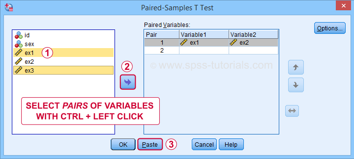 Paired Samples T-Test Dialog