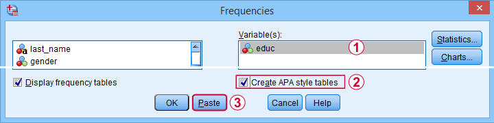 SPSS 27 Apa Frequencies Dialog