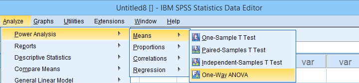 SPSS 27 Power Analysis Menu