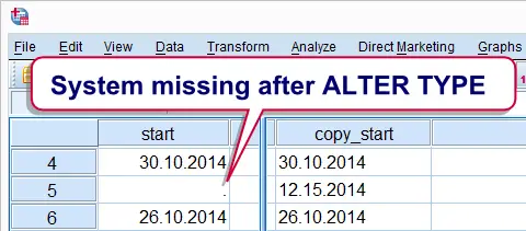 SPSS ALTER TYPE command system missing value