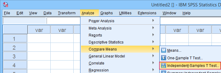 SPSS Analyze Compare Means Independent Samples T-Test
