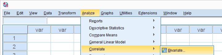 SPSS Analyze Correlate Bivariate