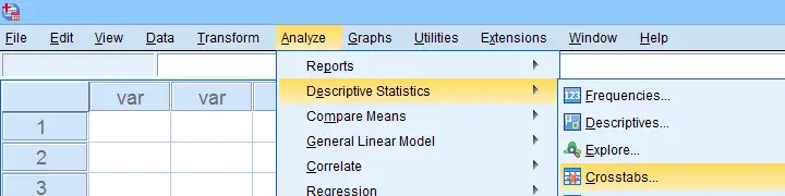 SPSS Analyze Descriptive Statistics Crosstabs Menu