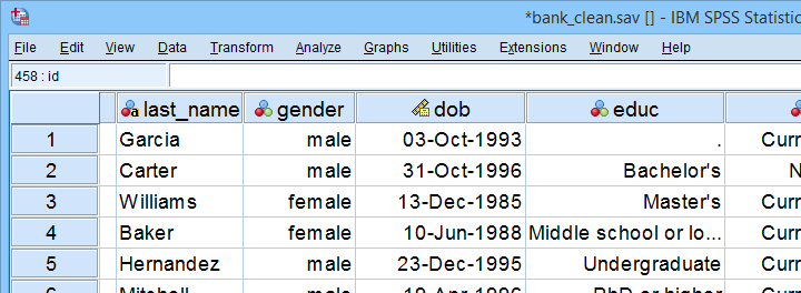 SPSS Bank Clean Practice Data