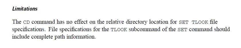 Command Syntax Reference Saying CD does not work for TLOOK