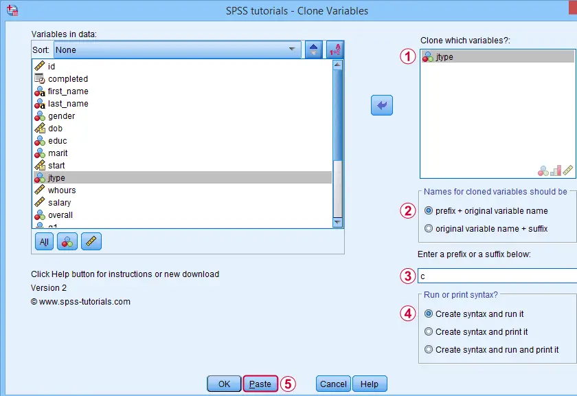 SPSS Clone Variables Dialog 1