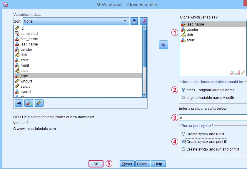 SPSS Clone Variables Dialog 2