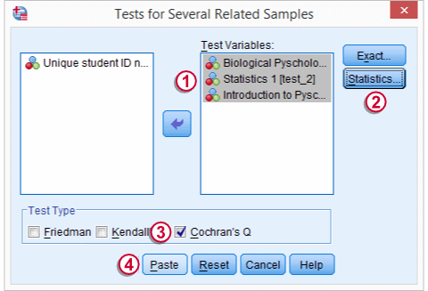 SPSS Cochran Q Test Dialog