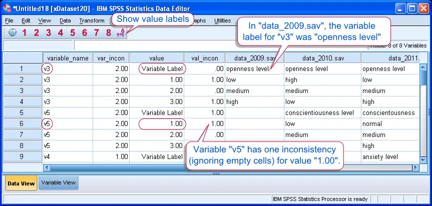 SPSS Compare Dictionaries Tool Result