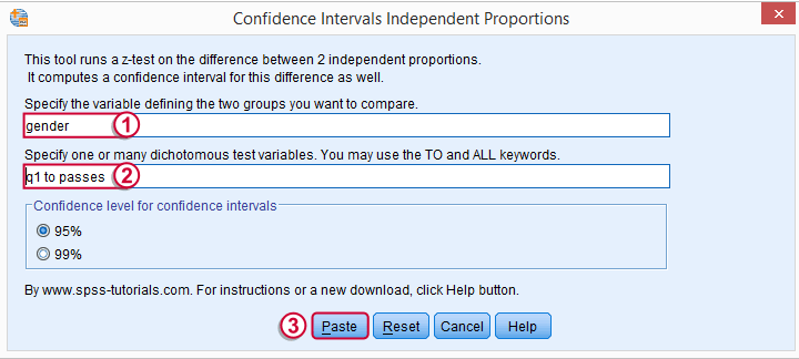 SPSS Confidence Intervals Independent Proportions Tool - Example