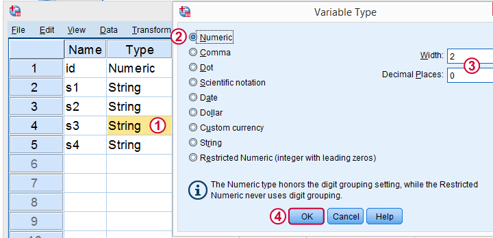 SPSS Convert String To Numeric Variable In Variable View