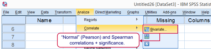 SPSS Correlation Menu Bivariate