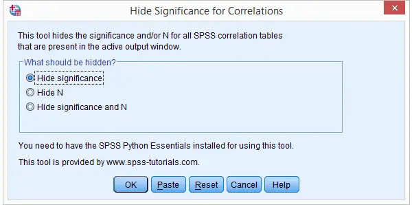 SPSS Correlations without Significance Tool