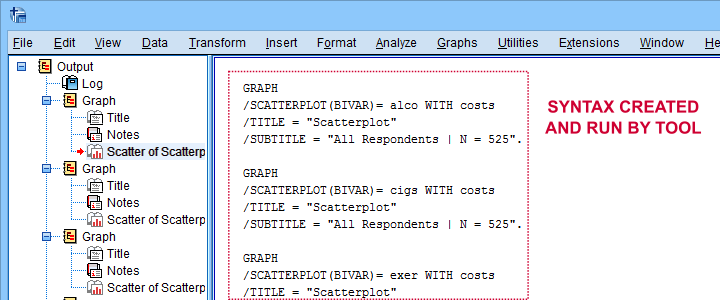 SPSS Create All Scatterplots Tool Syntax In Output