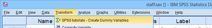 SPSS Create Dummy Variables Tool Menu
