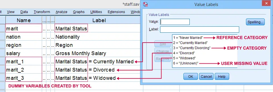 SPSS Create Dummy Variables Tool Result 1
