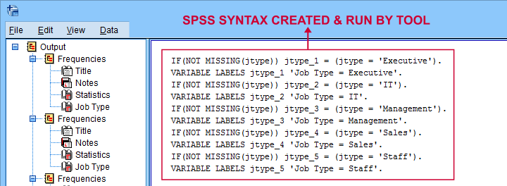 SPSS Create Dummy Variables Tool Syntax Example