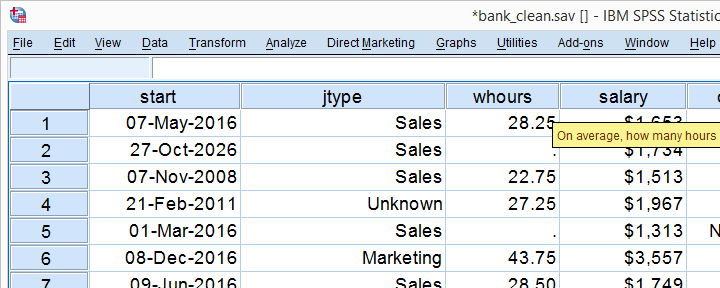 SPSS Data View Bank Clean