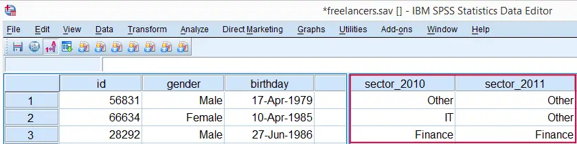 SPSS Data View Categorical Variabes