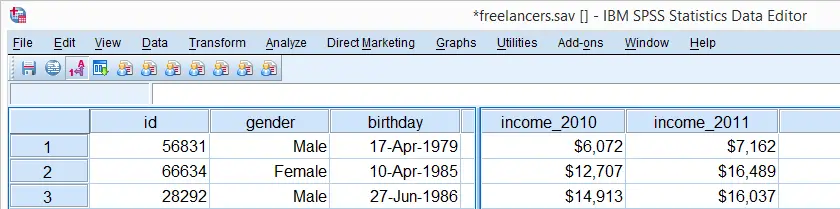 SPSS Metric Variables in Data View