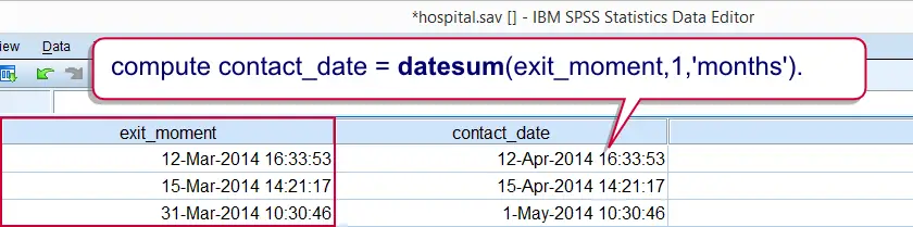 SPSS Datetime Datesum Example