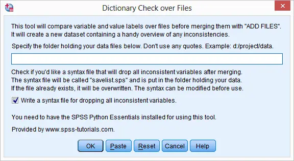 SPSS Compare Dictionaries Tool