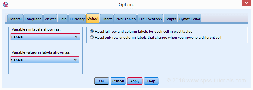 SPSS - Show Labels in Output from Options Menu