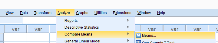 SPSS Eta Squared Means Menu 720