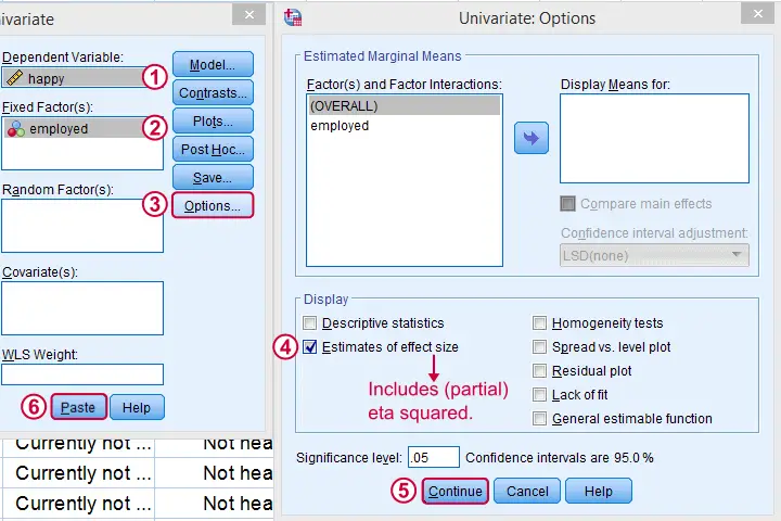 SPSS Eta Squared One Way ANOVA Glm Univariate Dialog