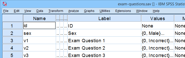 SPSS Exam Questions Variable View