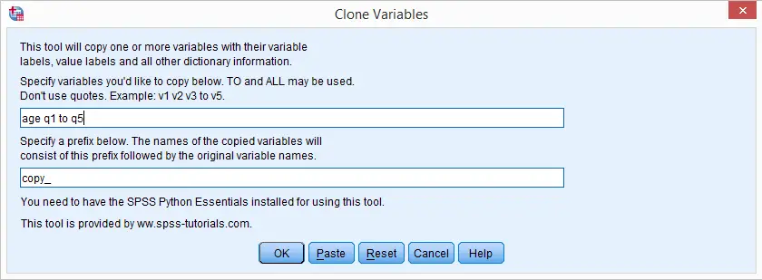 SPSS Extension Bundle Dialog