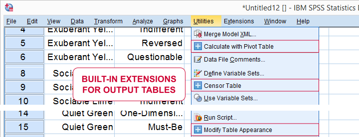 SPSS Built-In Extensions for Output Tables