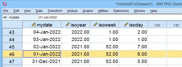 SPSS Extract Isoweek From Date Result