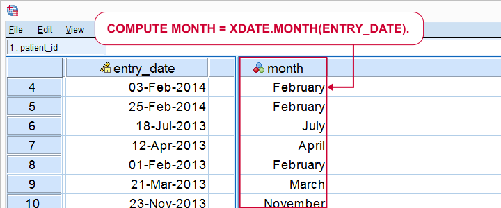 SPSS - Extract Month from Date Syntax and Screenshot
