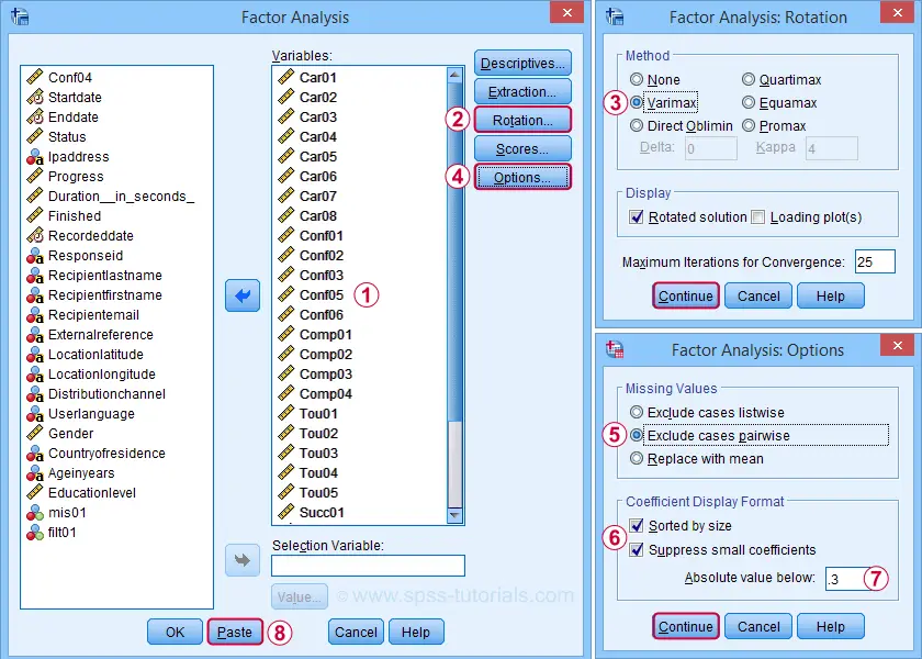 SPSS Factor Analysis Dialogs