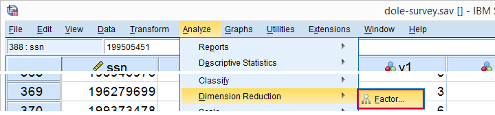 SPSS Factor Analysis - Analyze - Dimension Reduction - Factor