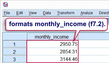 SPSS Formats Command F7.2