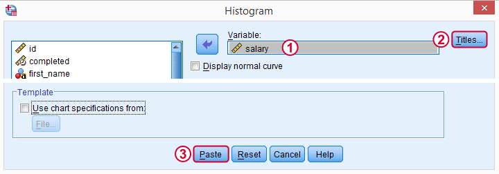 SPSS Histogram Dialog