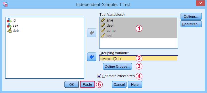 SPSS Independent Samples T-Test Dialog