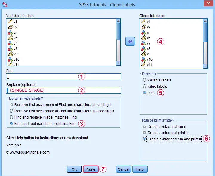 SPSS Label Cleaning Tool Dialog 1