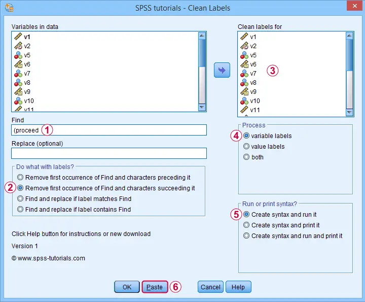 SPSS Label Cleaning Tool Dialog 2