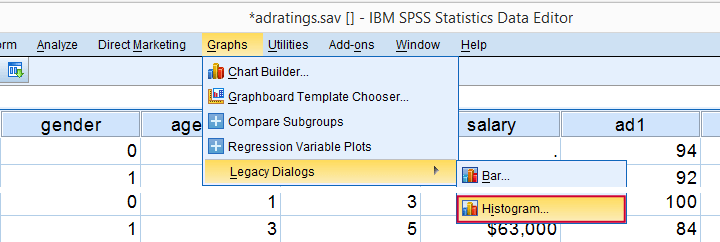 SPSS Mann-Whitney Test - Split Histogram Menu