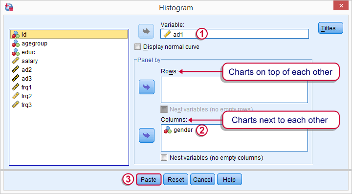 SPSS Mann-Whitney Test - Split Histogram Menu