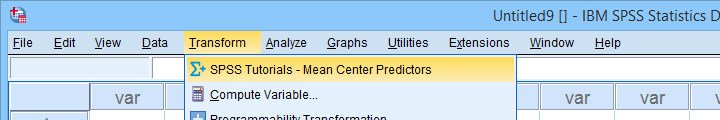 SPSS Mean Center Predictors Tool Menu