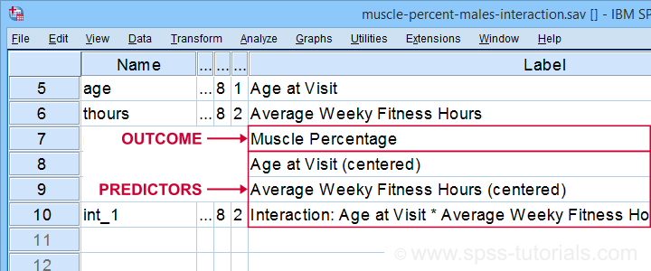 SPSS Moderation Regression Variable View