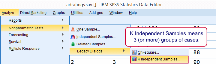 SPSS Median Test 2 Independent Medians - Main Menu